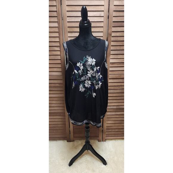 Avenue Womens 22/24 Black Mesh Embroidered Floral Sleeveless Business Casual Top - Picture 1 of 7